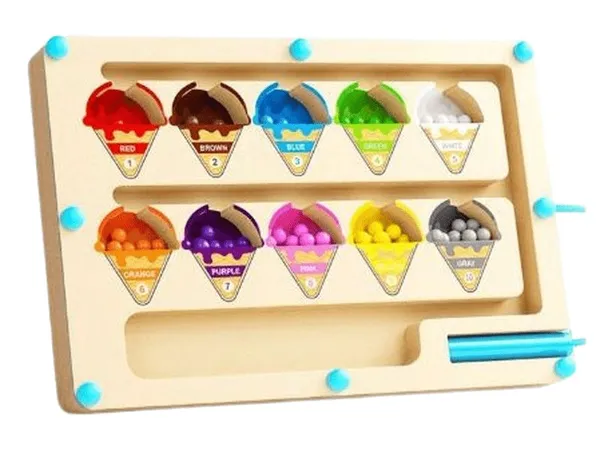 Labyrinthe Magnétique Couleurs Chiffres Bois Jouet Éducatif Tout-Petits Apprentissage Précoce