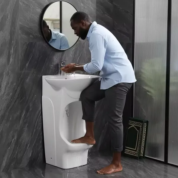Lavabo sur pied WK320 en céramique-pour mains et pieds-blanc