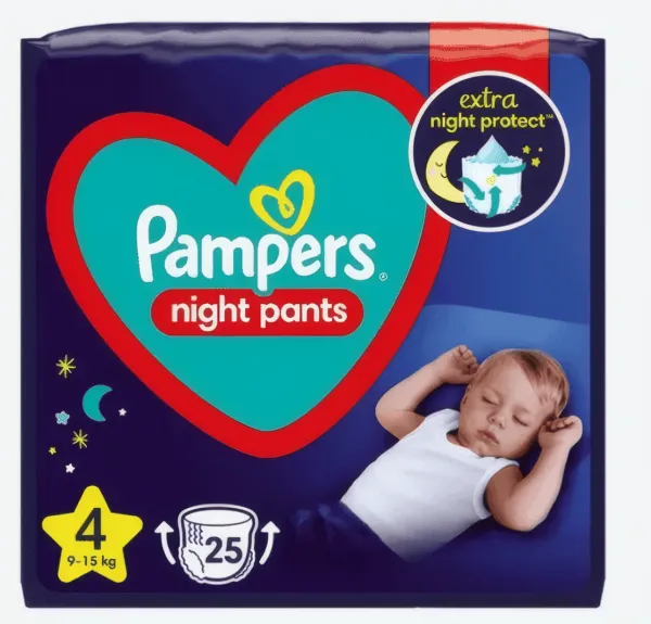 PAMPERS NIGHT PANTS - Lot de 25 couches pour bébé pour la nuit - taille 4, (9 kg-15 kg)