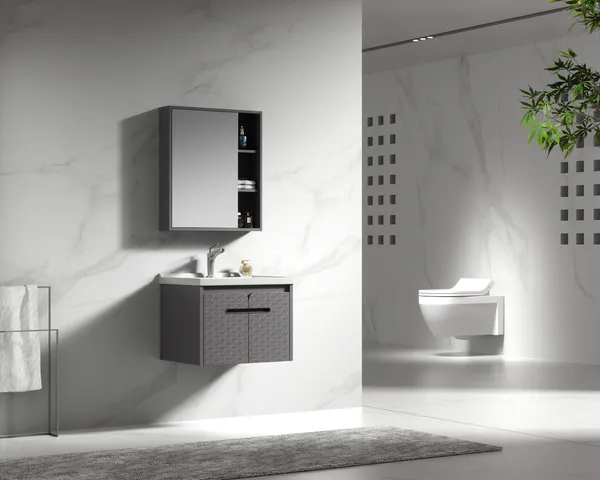Meuble de salle de bain D-6550 en fibre de carbone avec miroir et éclairage LED