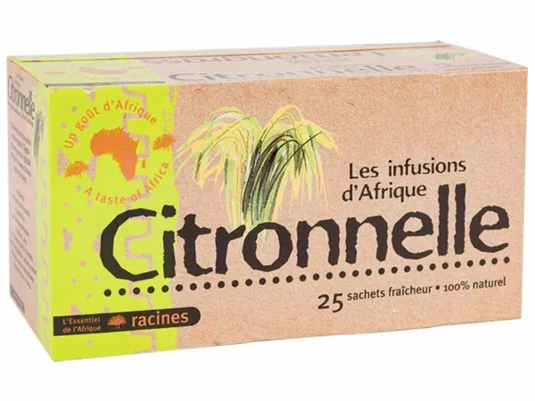 RACINES - Les Infusions d'Afrique - Thé saveur Citronnelle 1.6g - 25 sachets