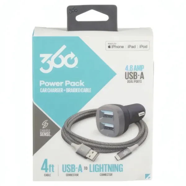 Chargeur Voiture 2 Ports USB avec Câble USB A/Lightning