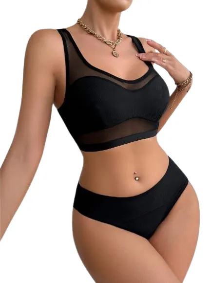 Ensemble Lingerie Maille Contrastée – Soutien-Gorge & Culotte