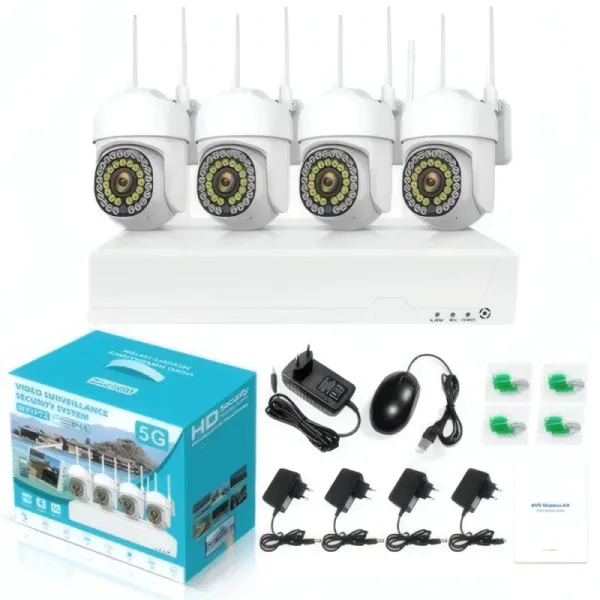 Kit Caméras IP WiFi 4CH 5G PTZ 3MP avec Écran 10"