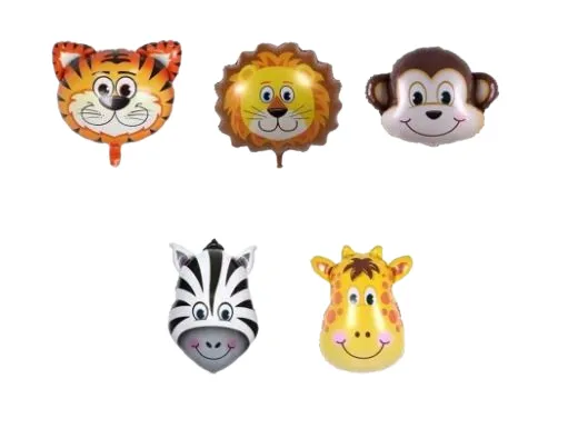 Ballons en Feuille d'Aluminium Safari – Motif Girafe, Zèbre, Tigre, Lion, Singe