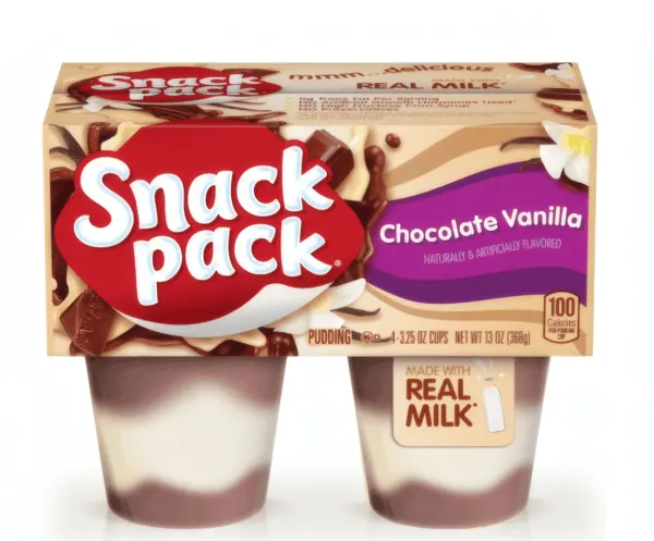 Snack Pack – Pouding Chocolat & Vanille – 4 Pots de 92 g