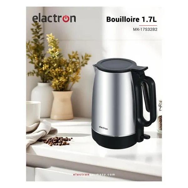 Bouilloire Elactron Inox 1.7L MK-17DD19A2 avec Indicateur – Chauffe Eau Rapide et Sécurisé