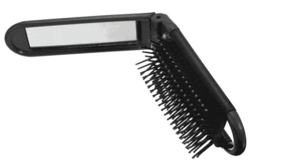 Brosse à Cheveux Pliable avec Miroir Intégré – Compacte 2 en 1