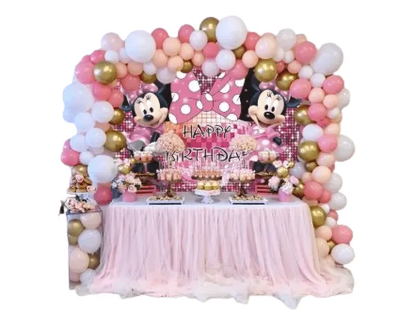 Décor de fond anniversaire – Thème Minnie 210×150 cm