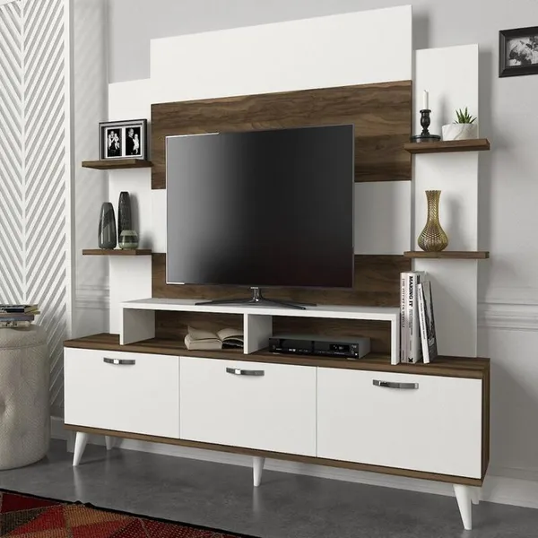 Table Téléviseur Tea 2 Cartons Walnut 1.80M Marron-blanc T927
