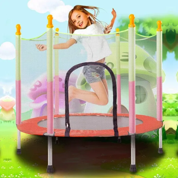 Trampoline Enfant -1,40 × 1,22 Filet de sécurité Porte zippée Couvre - Ressorts 6 poteaux rembourrés Inclus-GS