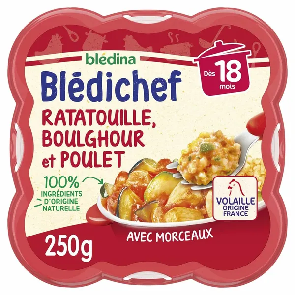 BLEDICHEF – Ratatouille, Boulghour et Poulet en Dés – Dès 18 Mois