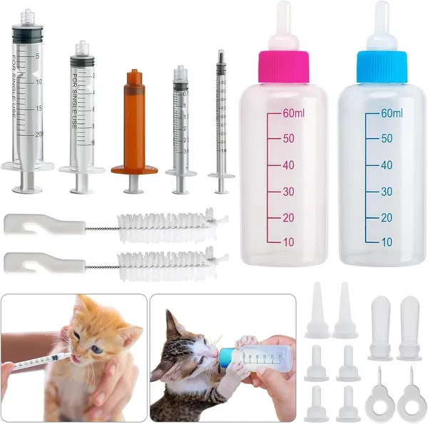 DONQL – Kit Biberons Chiot & Chaton avec 8 Tétines 60 ml (x2)