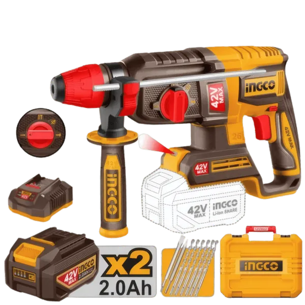 Marteau Perforateur Sans Fil Ingco 42V 2,5J Brushless