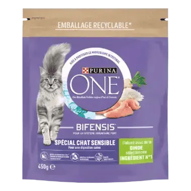 Purina ONE – Croquettes pour Chat Sensible à la Dinde & au Riz – 450 g
