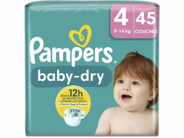 PAMPERS - Couches Baby-dry 9 à 14Kg Taille 4 - 45 Couches