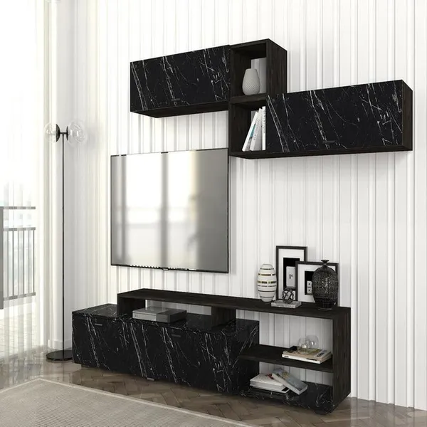 Table Téléviseur Gril TV Unit Black Marble Rebab Noir T727