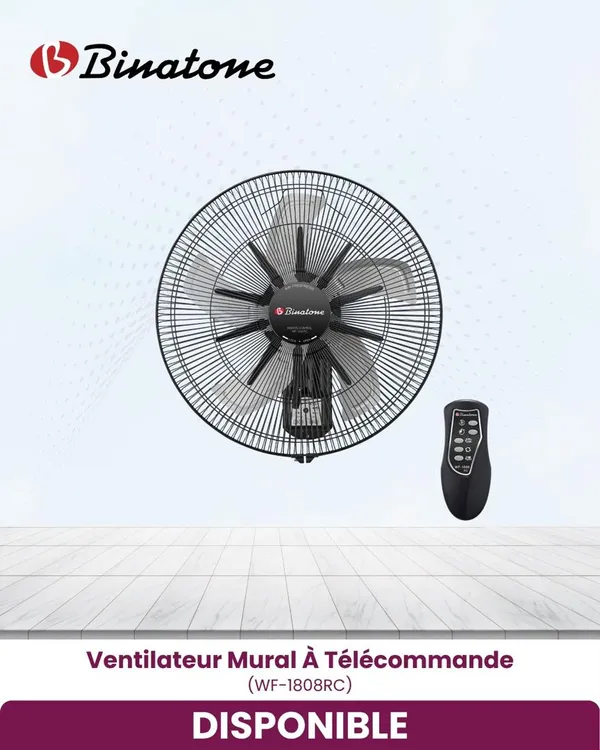 Ventilateur Binatone 18" Mural avec Commande Noir WF 1808RC