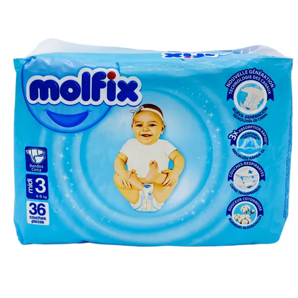 Molfix couches bébé 4-9 kg taille 3 midi x36