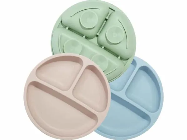 PANDAEAR - Assiettes Bébé Silicone – Lot de 3 Divisées & Antidérapantes