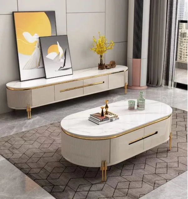 Table Téléviseur 200X40CM TV6318+ Table Basse 120X60CM Gris 6318