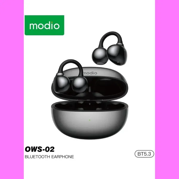 AirPods Modio OWS-02 Noir – Écouteurs Sans Fil Ear-Clip, Micro HD, Commandes Tactiles & Longue Autonomie