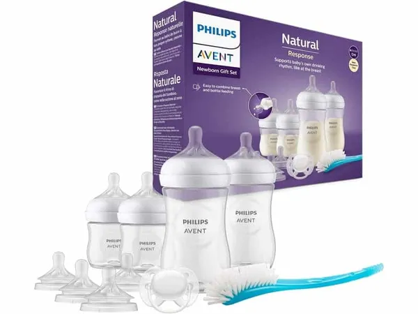 PHILIPS AVENT -  Kit biberons pour nouveau-né – 4 biberons, 2 tétines, sucette ultra-douce et goupillon, 0-12 mois