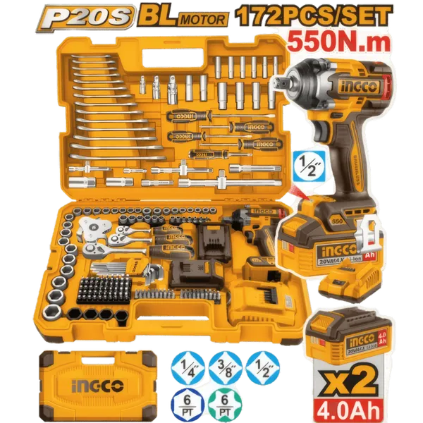 Coffret Mécanique Ingco 172 Pcs Clé à Chocs 20V 700Nm
