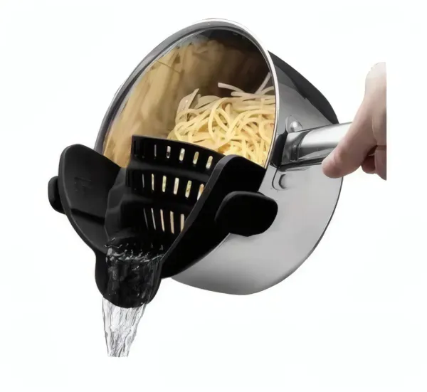 Passoire à pot en silicone pour casseroles et bols - Noir
