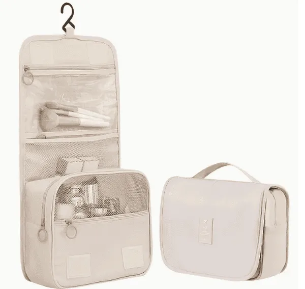 Trousse de Toilette de Voyage imperméable avec accroche intégrée - Beige