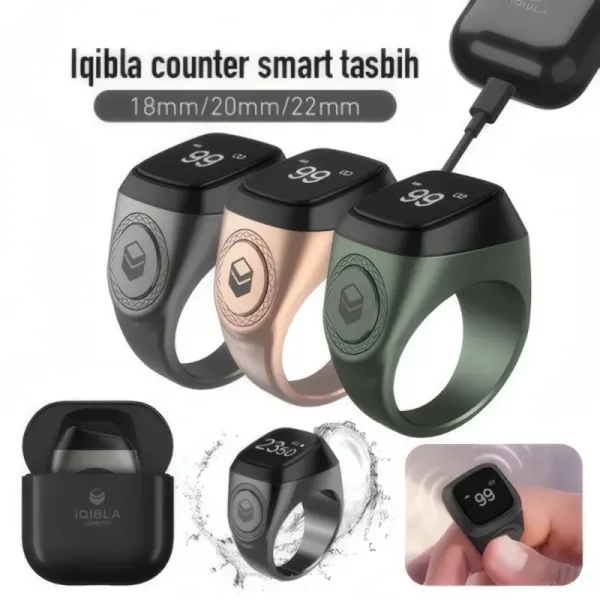 Bague Intelligente iQIBLA Zikr Ring M02 Pro avec Boîtier de Charge