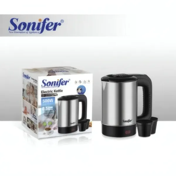 Bouilloire Électrique Portable 0,5L en Acier Inoxydable avec 2 Tasses