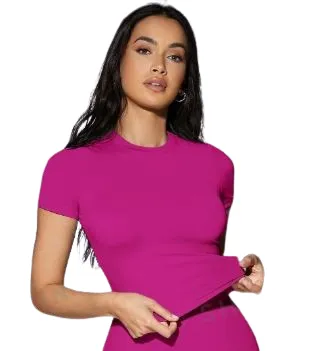 SILQUEE – T-shirt ajusté unicolore rose vif