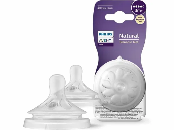 PHILIPS AVENT - Lot de 2 tétines pour biberon à Réponse Naturelle 0% BPA, Débit 4 pour Bébé de 3 mois