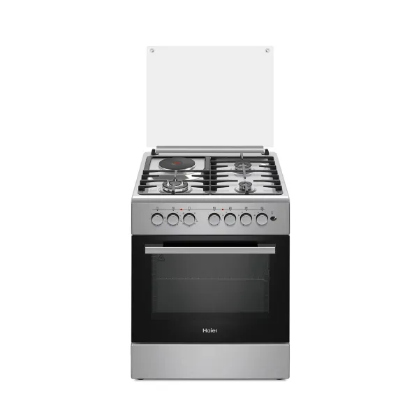 Cuisiniere Haier Mix 4 Feux Dont 3 Feux Gaz Et 1 Feux Electrioue 60X60 Four A Gaz Inox HCR2031EES