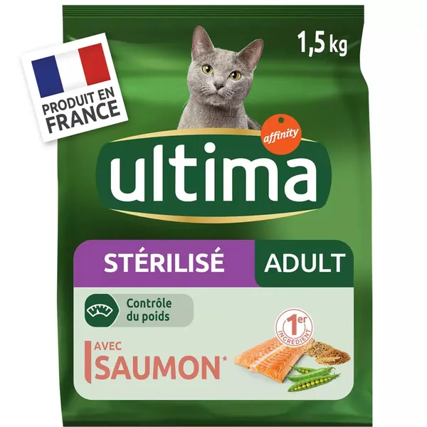 Croquettes pour chat stérilisés au saumon ULTIMA le sac de 1,5kg