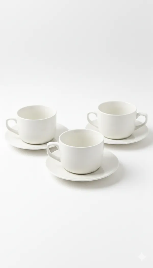 Fine Porcelain - Service de Tasses et Sous-tasses Blanc - Paquet Noir – 12 Pièces