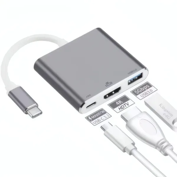 Convertisseur Type-C vers HDMI, Type-C & USB 3.0 - R SCAR RS-TCHD3IN1