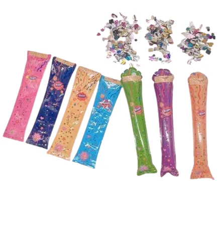 Canons à confettis surprise – 5 pièces, couleurs aléatoires