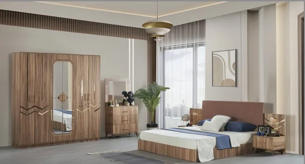 Chambre à Coucher 6 battants 4 pièces Marron Wood