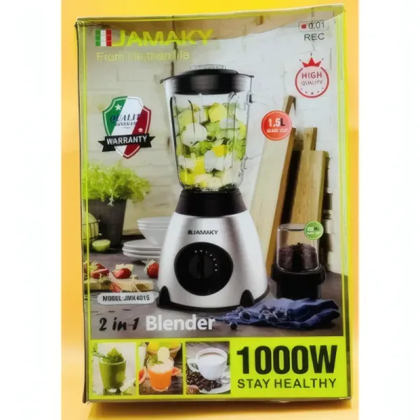 Mixeur Blender 2-en-1 JAMAKY JMK4015 avec 5 Vitesses et Fonction Pulse