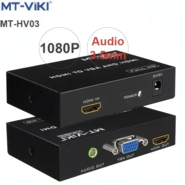 Convertisseur HDMI vers VGA & HDMI + AUDIO - MT-VIKI MT-HV03