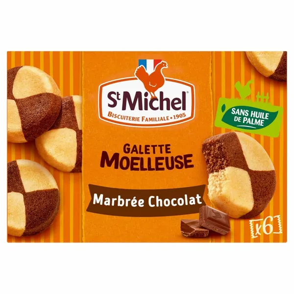 ST-MICHEL-Gâteaux Galettes Moelleuses Marbrées Chocolat paquet de 6 galettes 180g