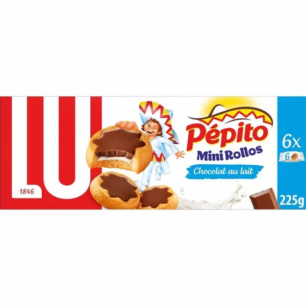 LU-Biscuits fourrés et nappés au chocolat au lait Mini Rollos Pepito-X6- 225G