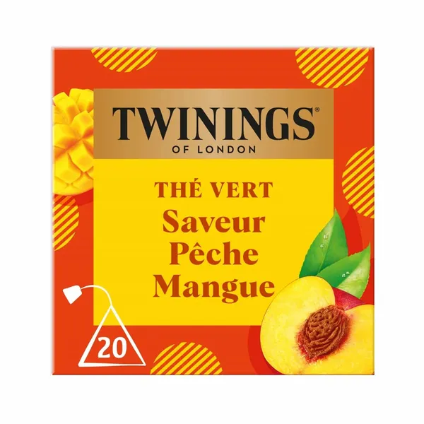 TWININGS-Thé vert saveur pêche et mangue 20 sachets