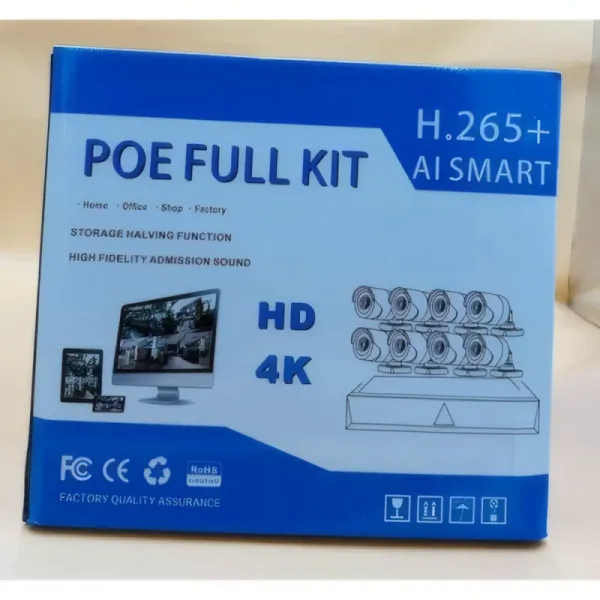 Kit de Caméra de Surveillance NVR 8CH avec Fil PoE H.265+ AI SMART