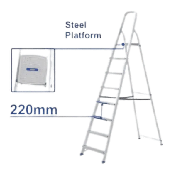 Escabeau 8 Marches - Hauteur Plateforme 1.66m (Max 120 kg) - WADFOW