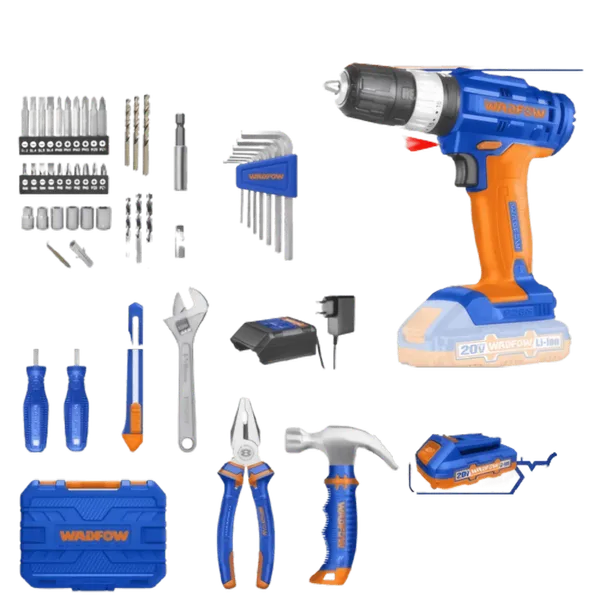 Mallette d'Outils Pro 90 Pièces avec Perceuse à Sans Fil 20V - WDT1B90
