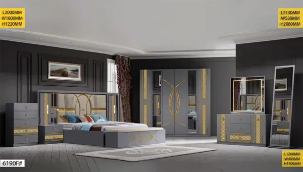 Chambre à Coucher Armoire 6 battants 6 pièces Gris 6190F0