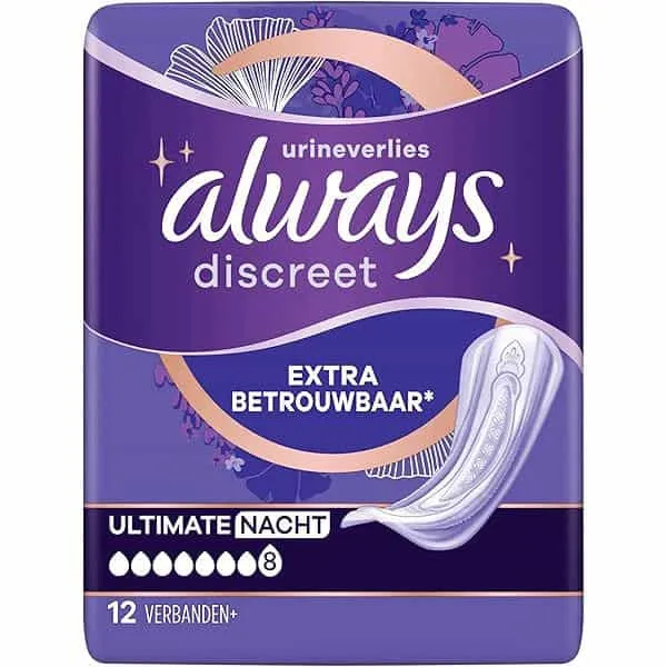 ALWAYS DISCREET Ultimate Night – Serviettes Incontinence 12 serviettes